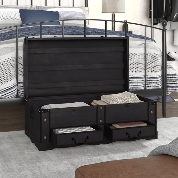 vidaXL Treasure Chest Wood Black 90x51x42 cm