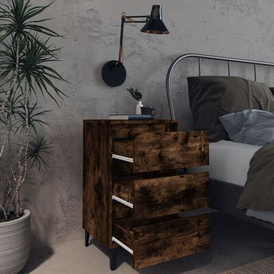 vidaXL Bed Cabinet with Metal Legs Smoked Oak 40x35x69 cm, smoked oak vidaXL Bed Cabinet with Metal Legs Smoked Oak 40x35x69 cm