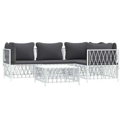 vidaXL 5 Piece Garden Lounge Set with Cushions White Steel, white vidaXL 5 Piece Garden Lounge Set with Cushions White Steel