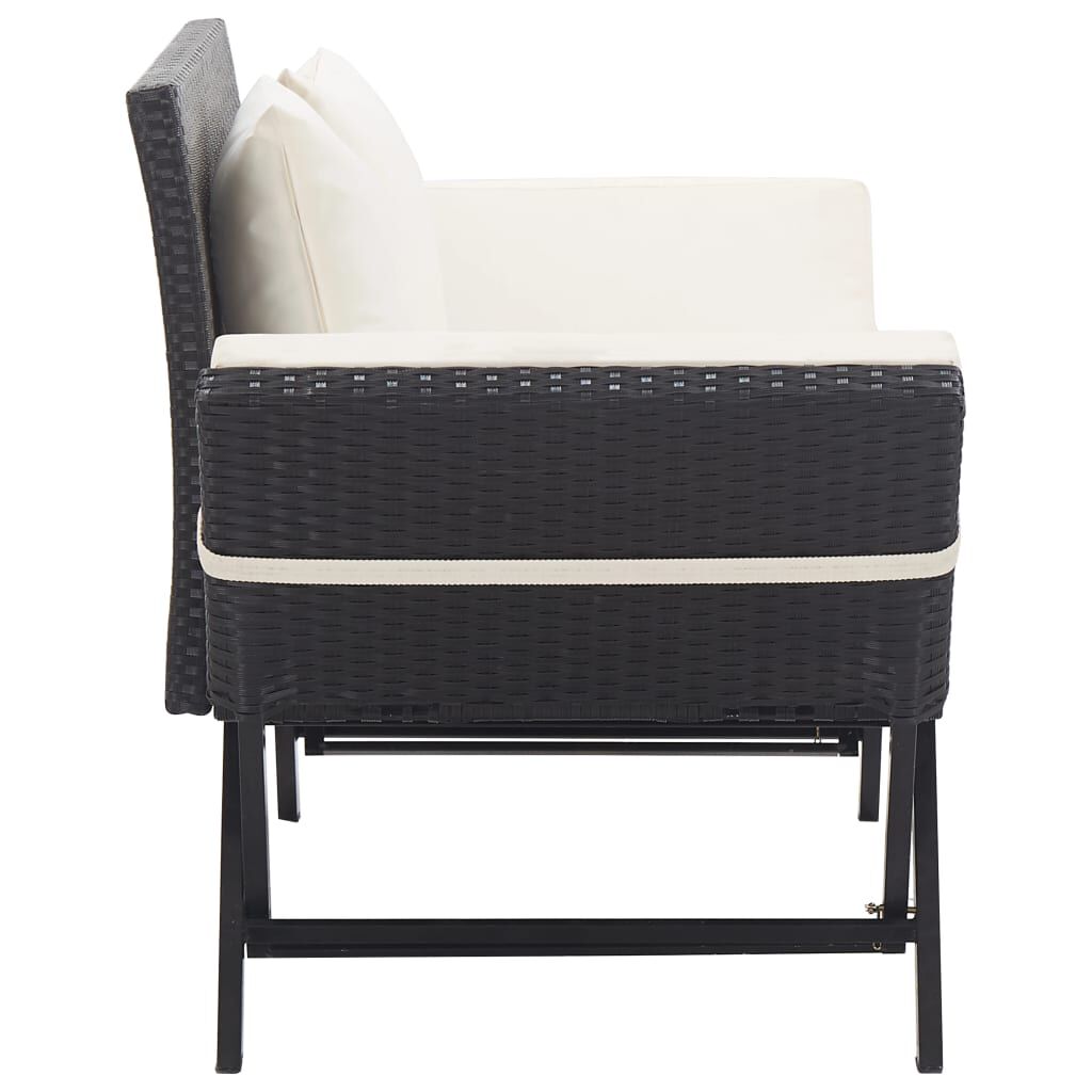 vidaXL Garden Bench with Cushions 176 cm Black Poly Rattan
