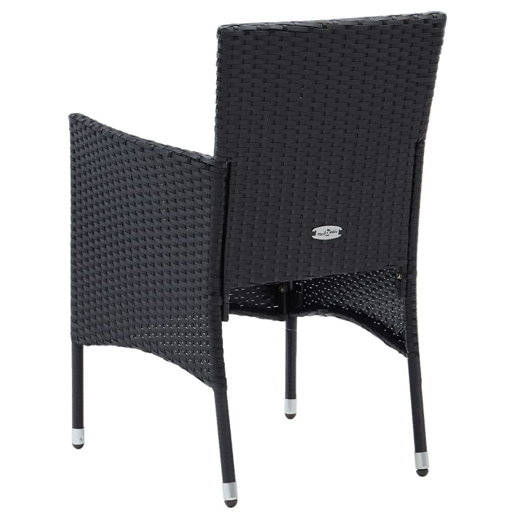vidaXL 3 Piece Garden Dining Set with Cushions Poly Rattan Black