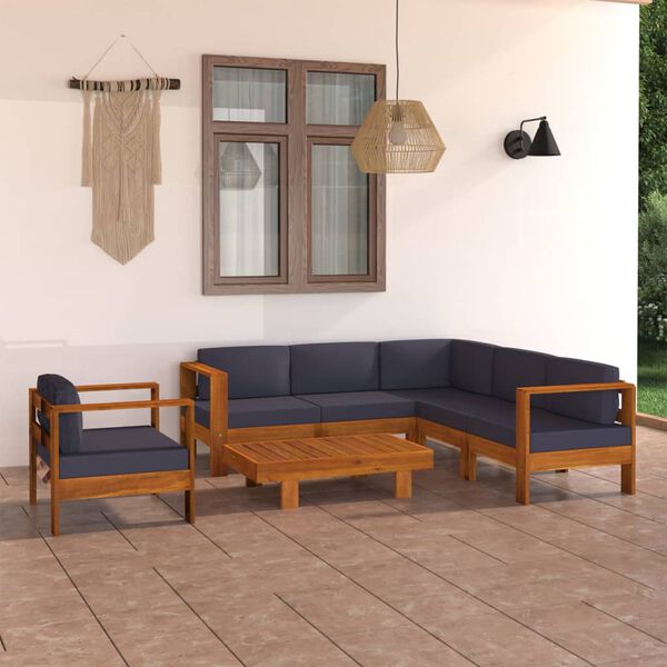vidaXL 7 Piece Garden Lounge Set with Dark Grey Cushions Acacia Wood