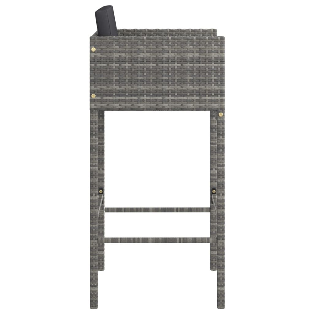 vidaXL Bar Stools 2 pcs with Cushions Grey Poly Rattan