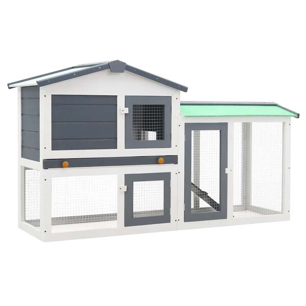 vidaXL Outdoor Large Rabbit Hutch Grey and White 145 x 45 x 84 Wood