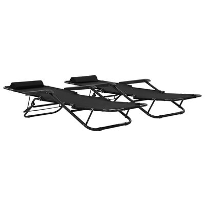 vidaXL Folding Sun Loungers 2 pcs with Footrests Steel Black