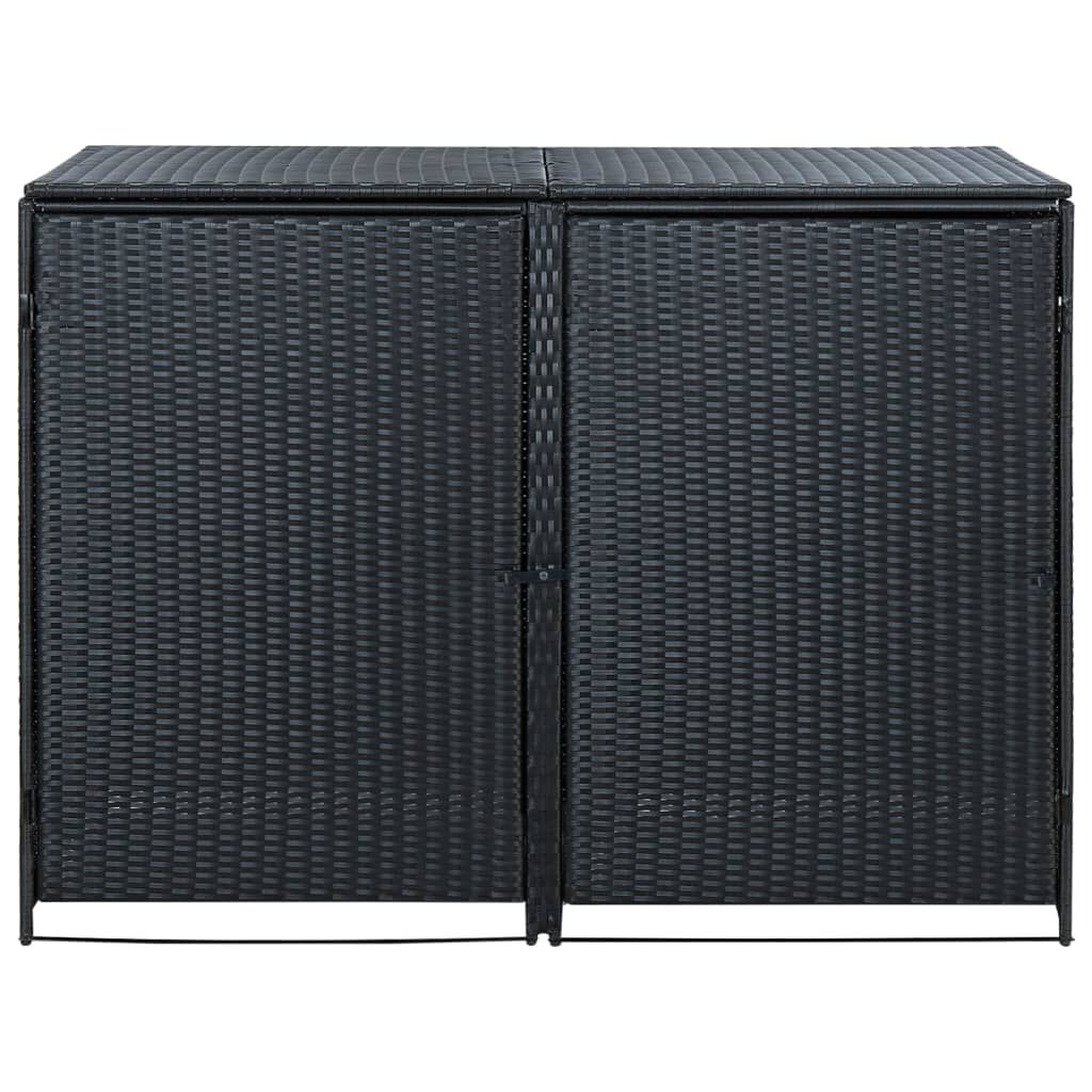vidaXL Double Wheelie Bin Shed Poly Rattan Black 148x80x111 cm
