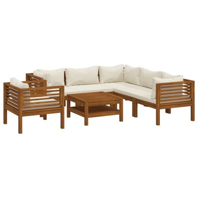 vidaXL 7 Piece Garden Lounge Set with Cream Cushion Solid Acacia Wood, cream vidaXL 7 Piece Garden Lounge Set with Cream Cushion Solid Acacia Wood