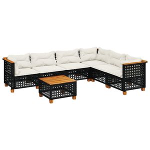 vidaXL 7 Piece Garden Sofa Set with Cushions Black Poly Rattan