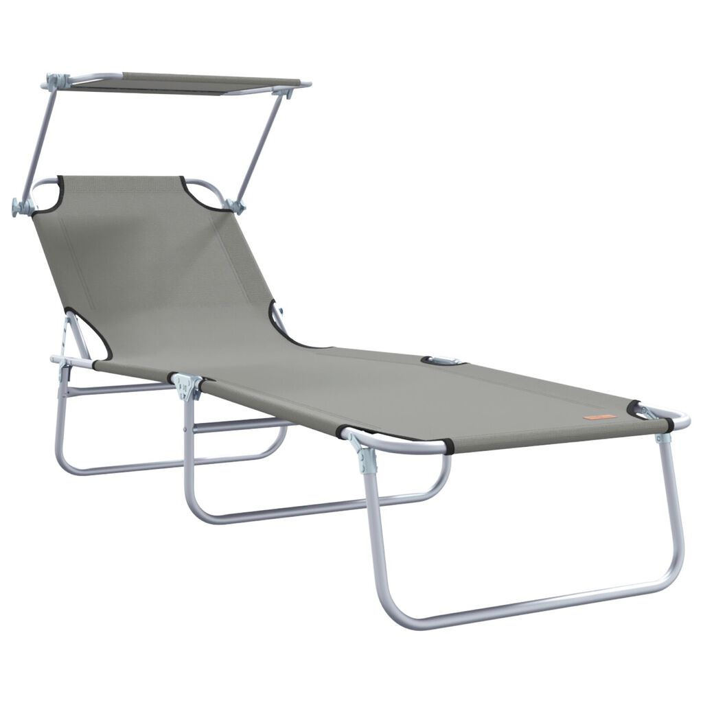 vidaXL Folding Sun Lounger with Canopy Steel Grey