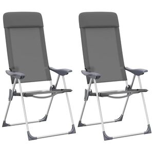 vidaXL Folding Camping Chairs 2 pcs Grey Aluminium