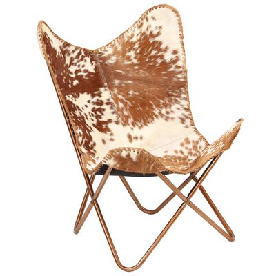 vidaXL Butterfly Chair Brown and White Genuine Goat Leather, brown and white vidaXL Butterfly Chair Brown and White Genuine Goat Leather