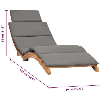 vidaXL Folding Sun Lounger with Dark Grey Cushion Solid Teak Wood, grey vidaXL Folding Sun Lounger with Dark Grey Cushion Solid Teak Wood
