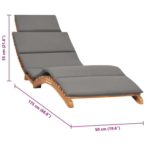 vidaXL Folding Sun Lounger with Dark Grey Cushion Solid Teak Wood