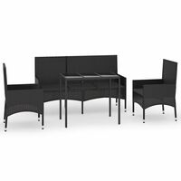 vidaXL 4 Piece Garden Lounge Set with Cushions Black Poly Rattan