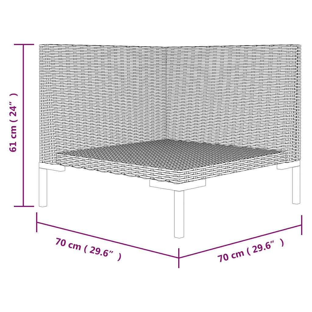 vidaXL Garden Sofa with Cushions Half Round Poly Rattan