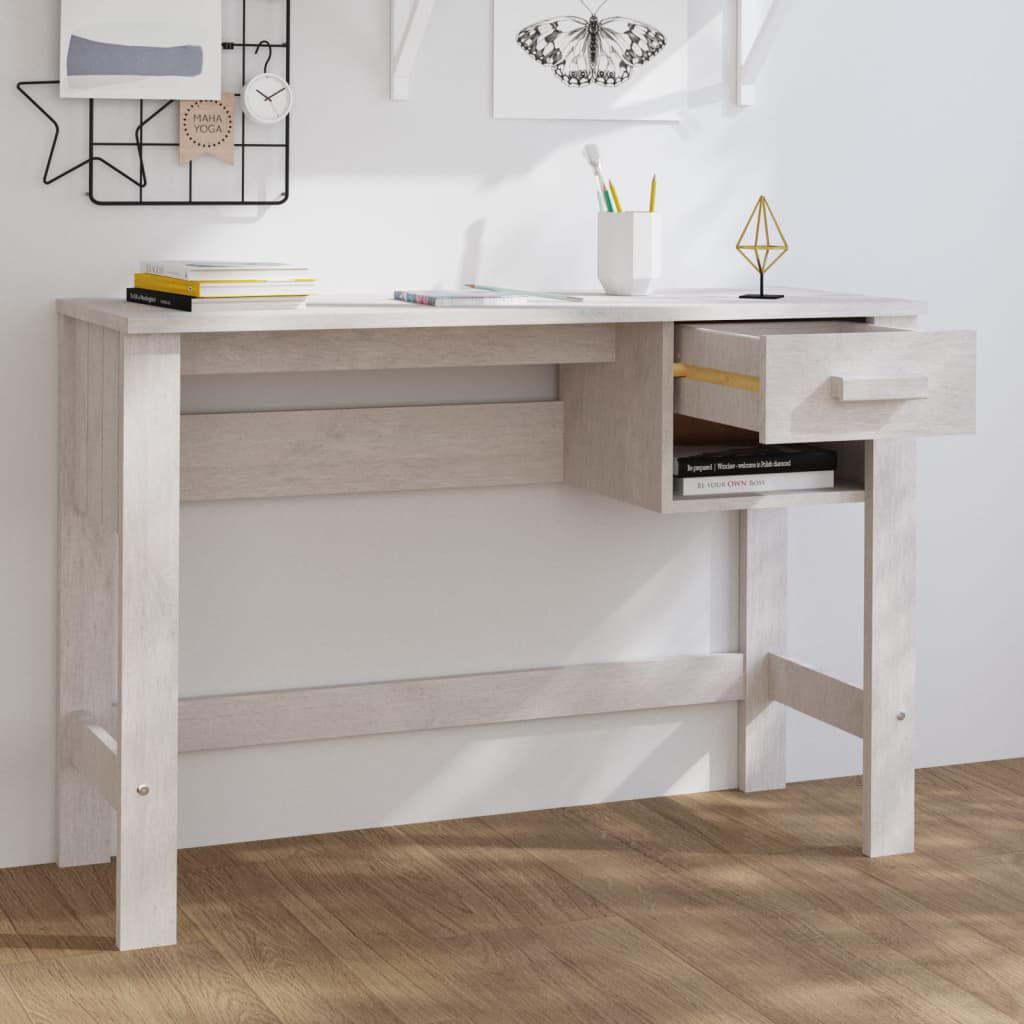 vidaXL Desk HAMAR White 110x40x75 cm Solid Wood Pine