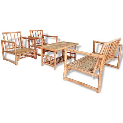 vidaXL 4 Piece Garden Lounge Set with Cushions Bamboo, cream vidaXL 4 Piece Garden Lounge Set with Cushions Bamboo