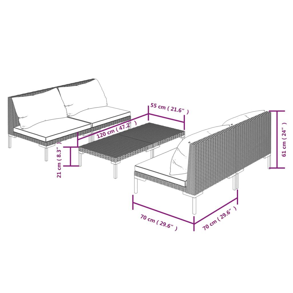 vidaXL 5 Piece Garden Lounge Set with Cushions Poly Rattan Dark Grey