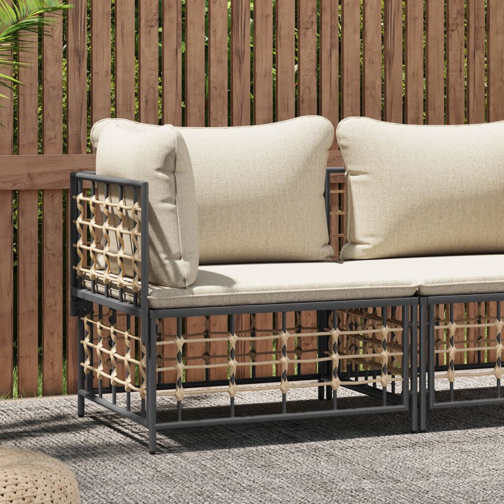 vidaXL Garden Corner Sofa with Beige Cushions Poly Rattan