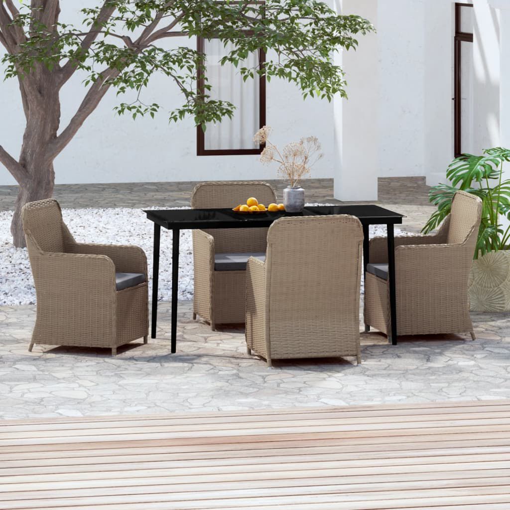vidaXL 5 Piece Garden Dining Set with Cushions Brown
