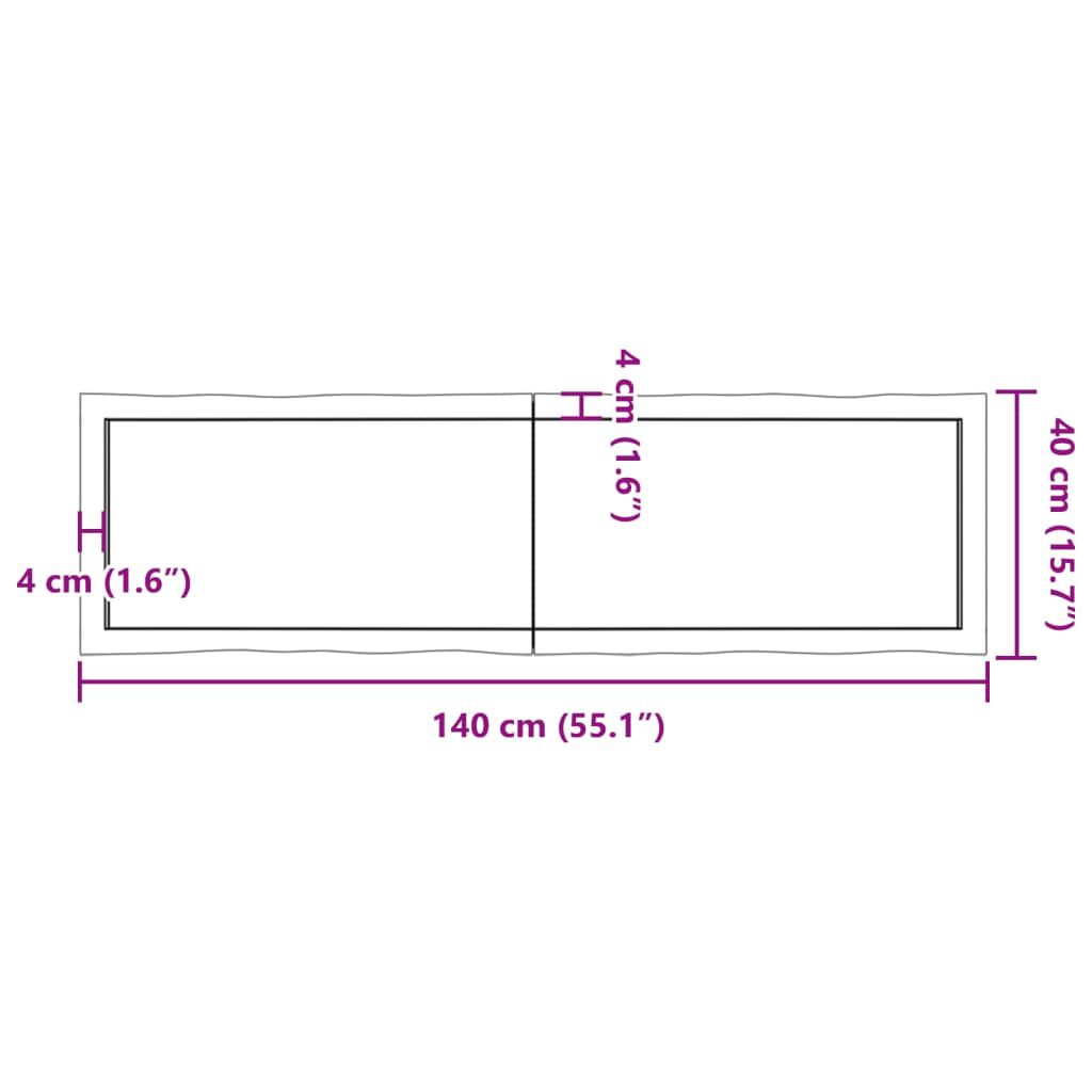 vidaXL Table Top Light Brown 140x40x(2-4)cm Treated Solid Wood Live Edge