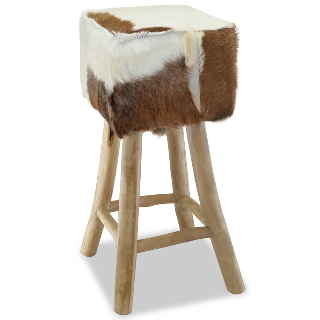 vidaXL Bar Stool Real Leather and Solid Teak Wood