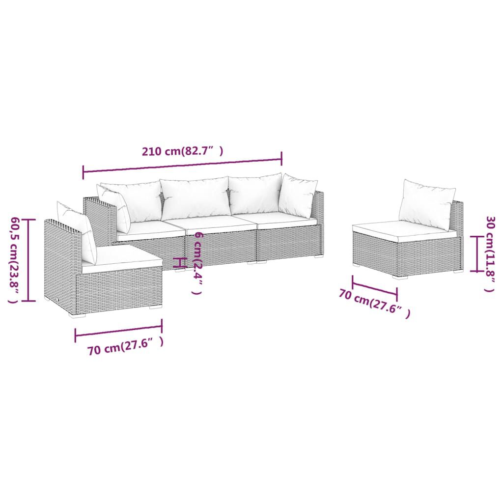 vidaXL 5 Piece Garden Lounge Set with Cushions Poly Rattan Grey