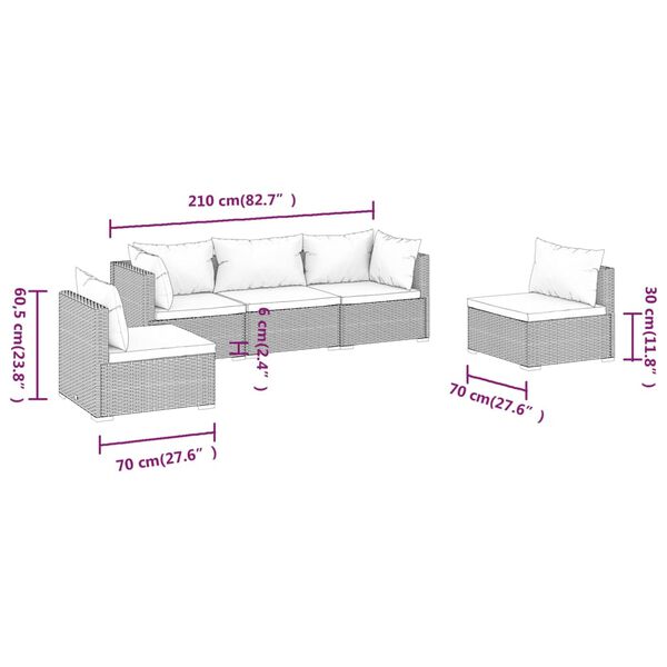 vidaXL 5 Piece Garden Lounge Set with Cushions Poly Rattan Grey