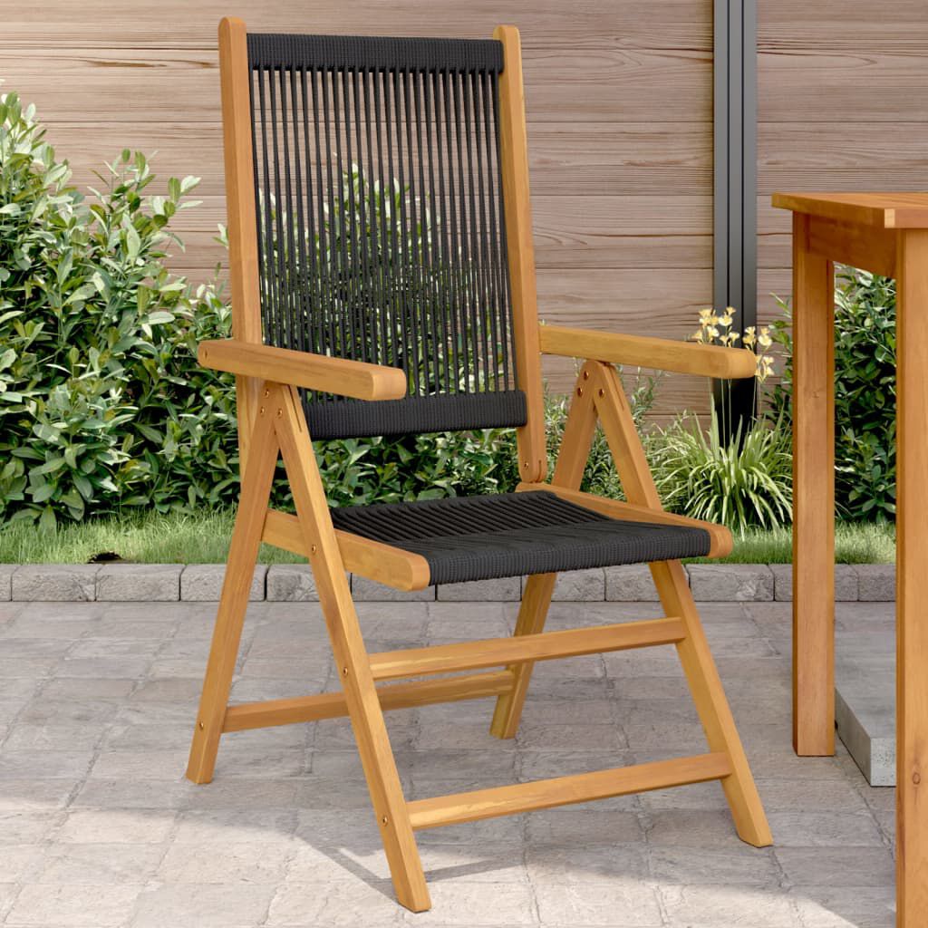 vidaXL Garden Chairs 2 pcs Black Solid Wood Acacia and Polypropylene