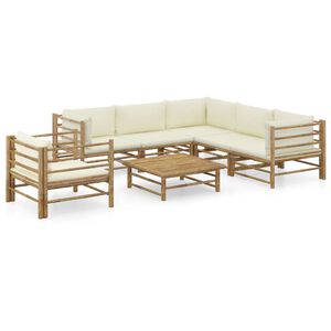 vidaXL 7 Piece Garden Lounge Set with Cream White Cushions Bamboo
