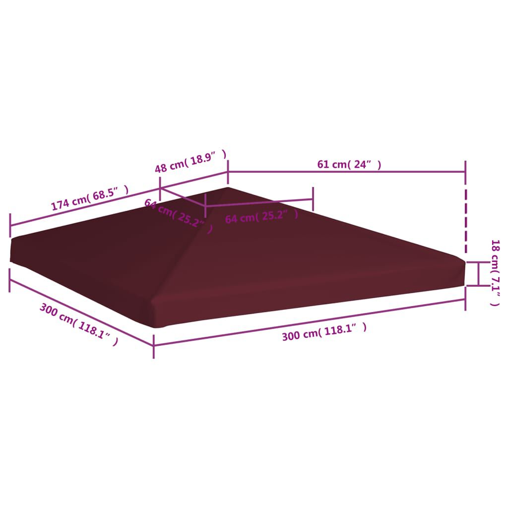 vidaXL Gazebo Top Cover 310 g/m² 3x3 m Bordeaux