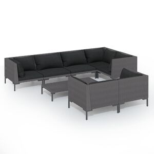 vidaXL 8 Piece Garden Lounge Set with Cushions Poly Rattan Dark Grey