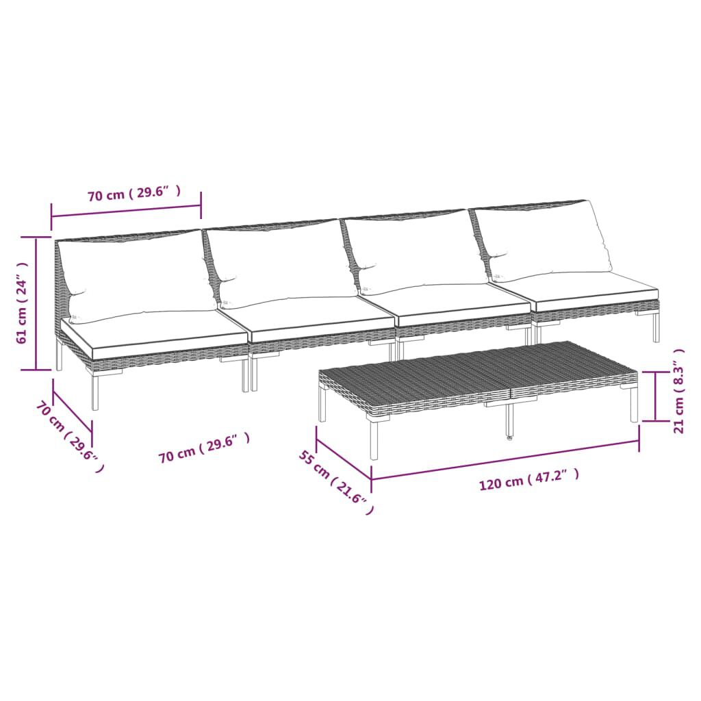 vidaXL 5 Piece Garden Lounge Set with Cushions Poly Rattan Dark Grey