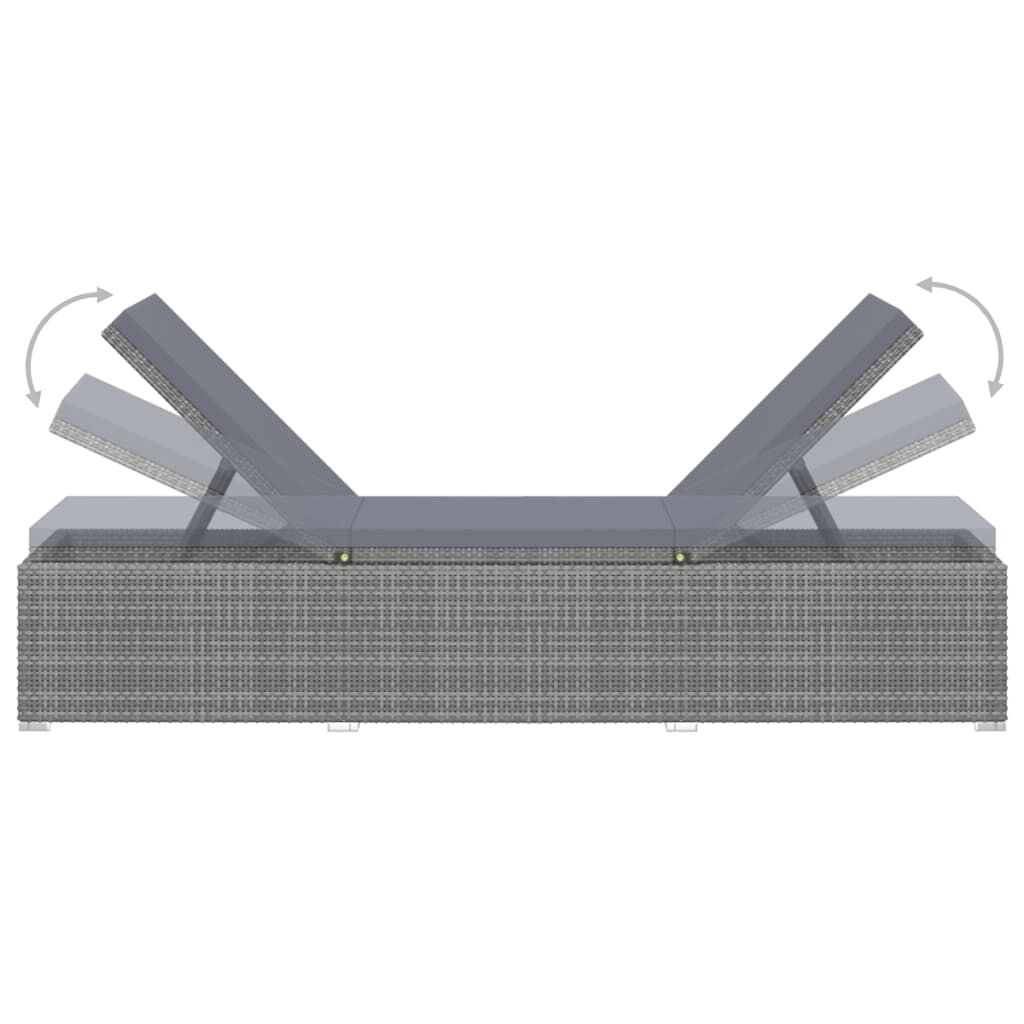 vidaXL Sun Lounger with Cushion and Tea Table Poly Rattan Grey