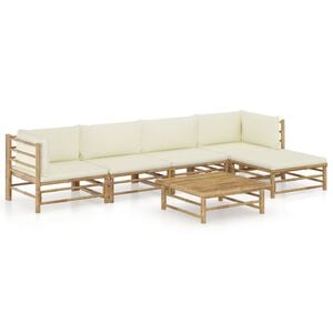vidaXL 6 Piece Garden Lounge Set with Cream White Cushions Bamboo