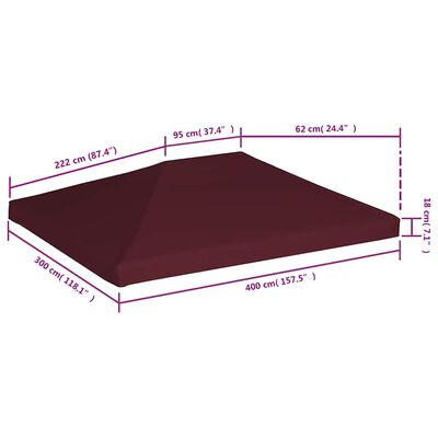 vidaXL Gazebo Top Cover 310 g/m² 3x4 m Bordeaux, bordeaux vidaXL Gazebo Top Cover 310 g/m² 3x4 m Bordeaux