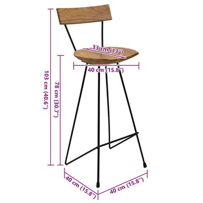 vidaXL Bar Stools 2 pcs Solid Teak Wood,  vidaXL Bar Stools 2 pcs Solid Teak Wood