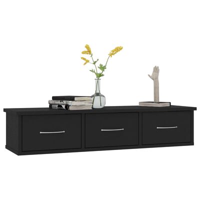 vidaXL Wall-mounted Drawer Shelf Black 88x26x18.5 cm Engineered Wood, black vidaXL Wall-mounted Drawer Shelf Black 88x26x18.5 cm Engineered Wood
