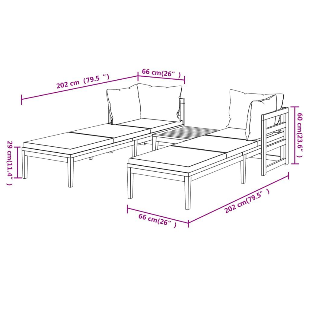 vidaXL 3 Piece Garden Lounge Set with Dark Grey Cushions Acacia Wood