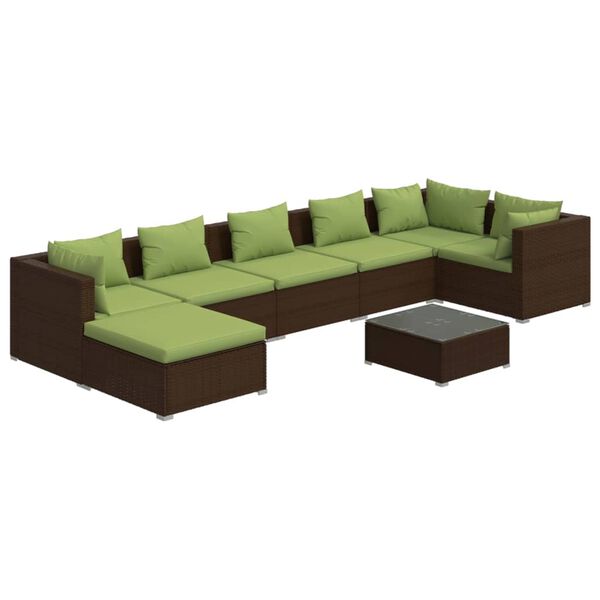 vidaXL 8 Piece Garden Lounge Set with Cushions Poly Rattan Brown