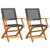 vidaXL Folding Chairs 2 pcs Black Solid Wood Acacia and Poly Rattan