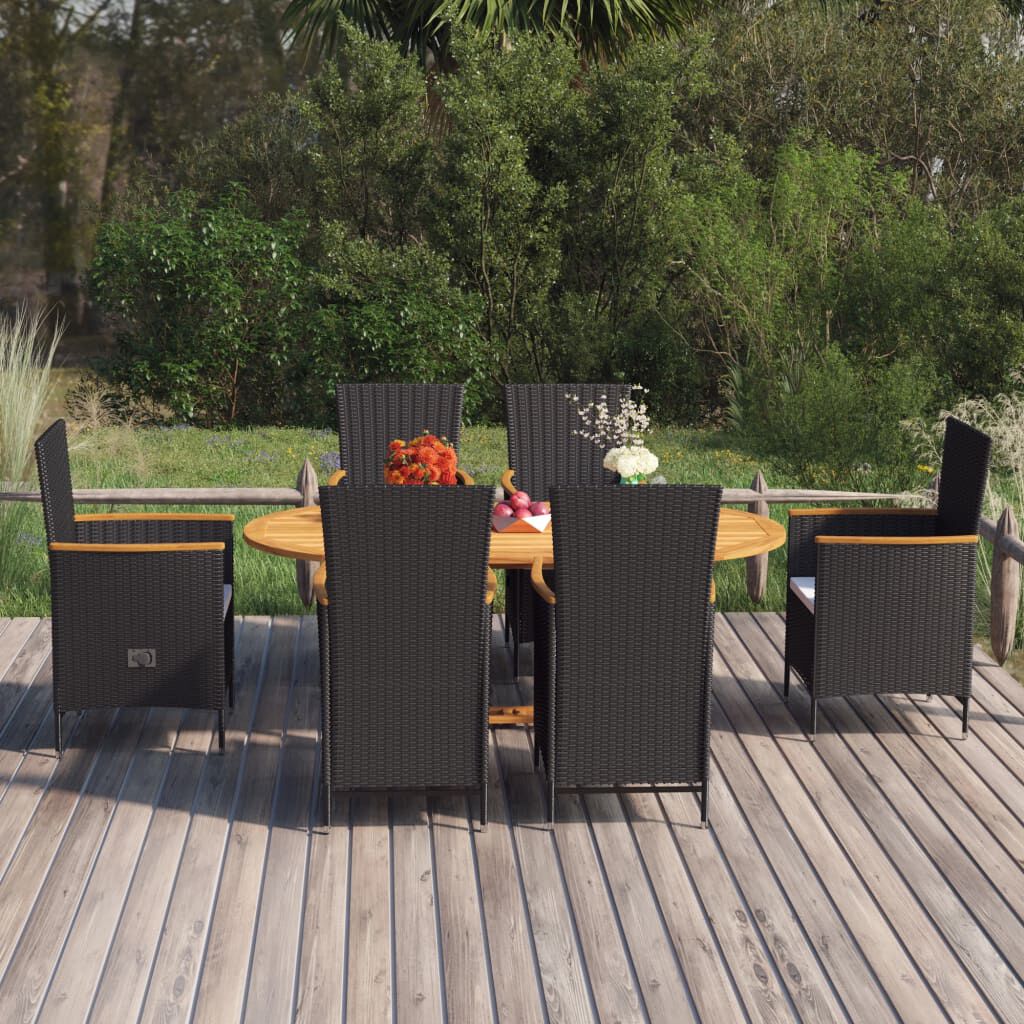 vidaXL 7 Piece Garden Dining Set Poly Rattan Black