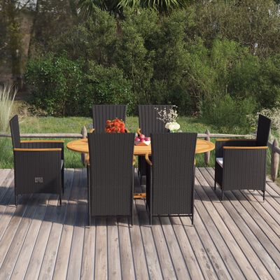 vidaXL 7 Piece Garden Dining Set Poly Rattan Black, black vidaXL 7 Piece Garden Dining Set Poly Rattan Black