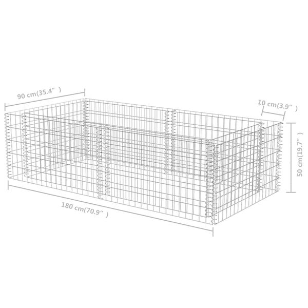 vidaXL Gabion Planter Galvanised Steel 180x90x50 cm