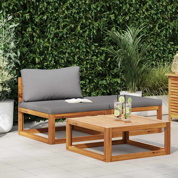 vidaXL 3 Piece Garden Lounge Set with Cushions Solid Acacia Wood