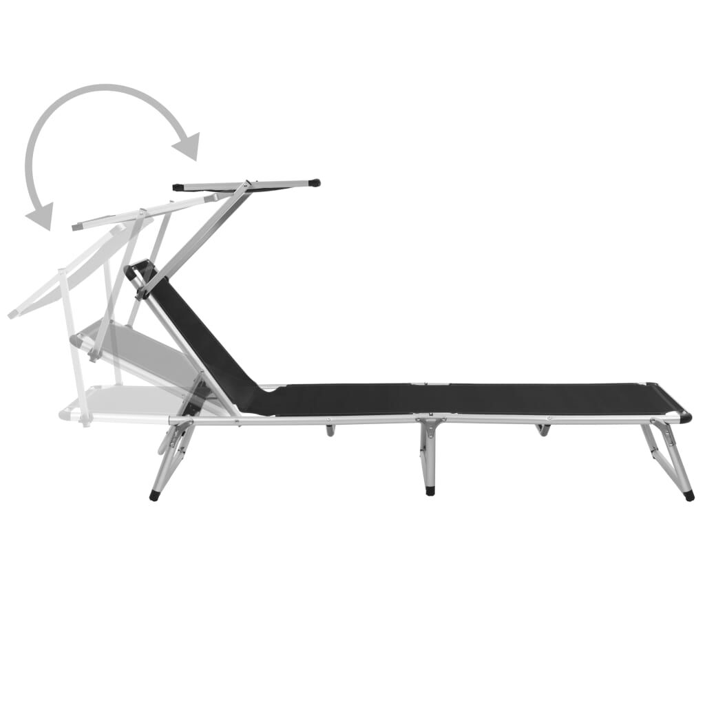 vidaXL Folding Sun Lounger with Roof Aluminium and Textilene Black