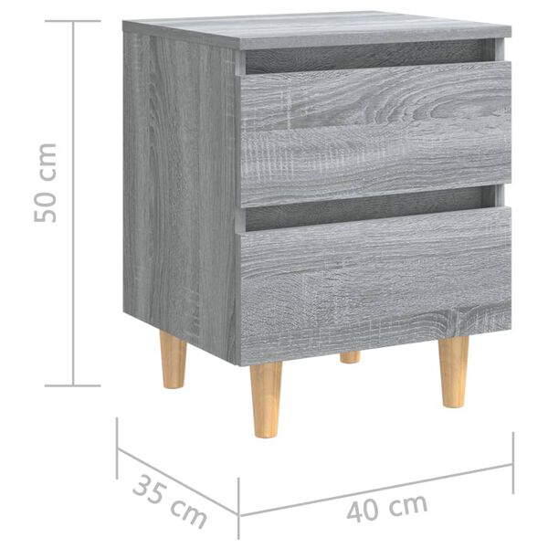 vidaXL Bed Cabinets with Solid Wood Legs 2 pcs Grey Sonoma 40x35x50 cm