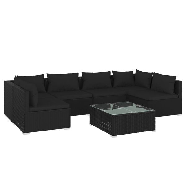 vidaXL 7 Piece Garden Lounge Set with Cushions Poly Rattan Black