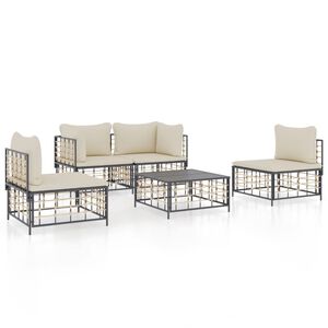 vidaXL 5 Piece Garden Lounge Set with Cushions Anthracite Poly Rattan