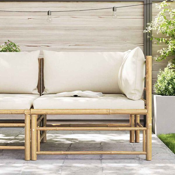 vidaXL Garden Corner Sofa with Cream White Cushions Bamboo
